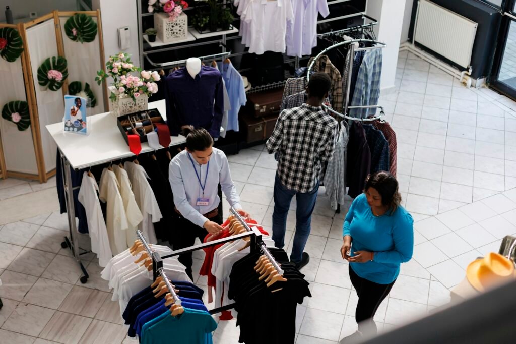 Clients shopping for fashionable clothes
